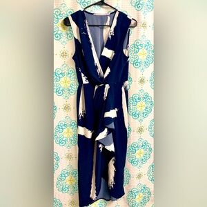 Navy blue and white Midi dress